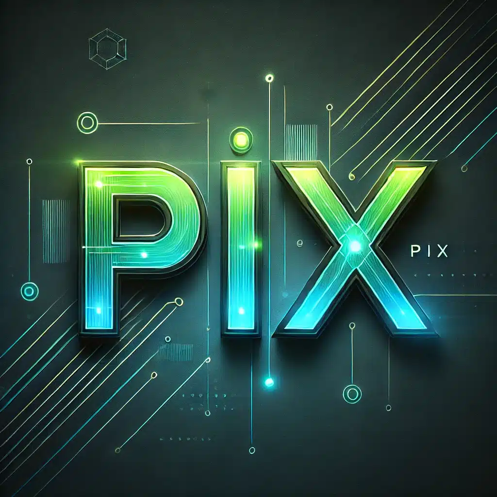 Smartphone exibindo o logo do PIX com moedas digitais flutuando, simbolizando a agilidade do sistema financeiro brasileiro.